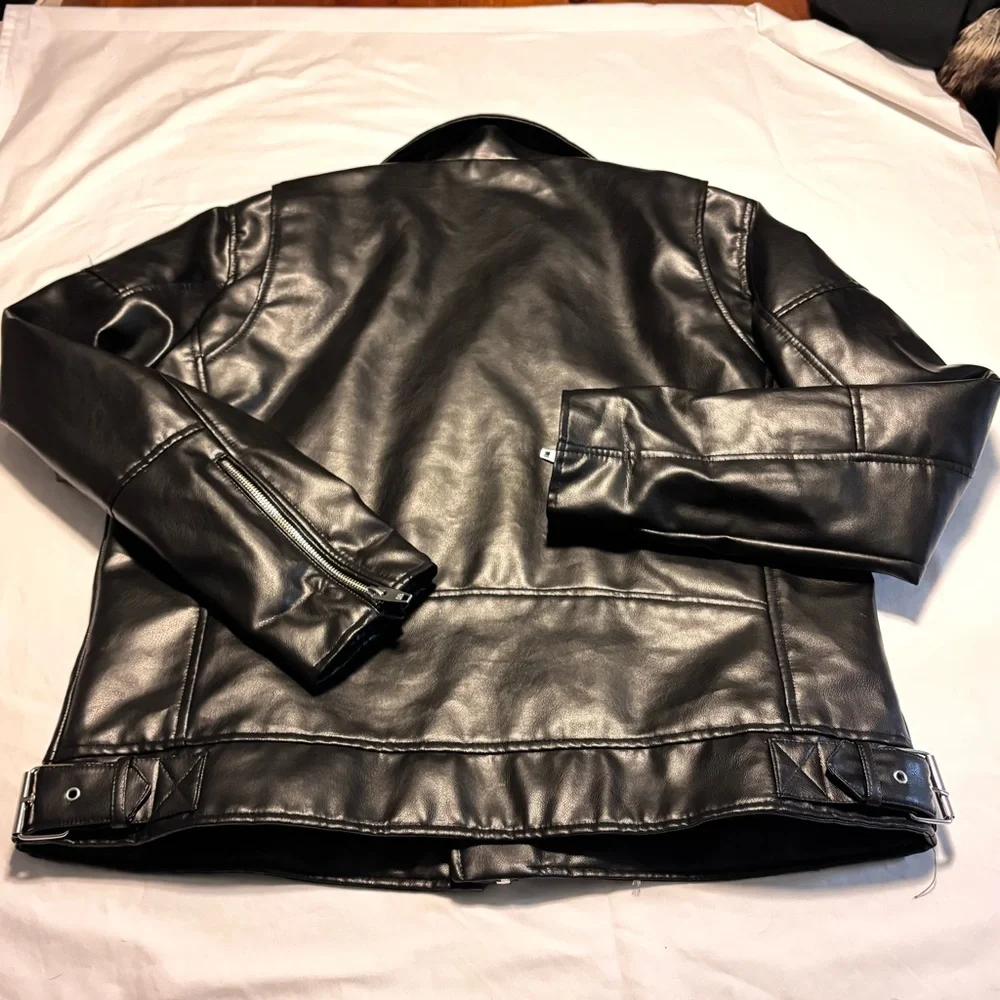 Zara Men's Shiny Black Biker Jacket - Picture 3 of 9